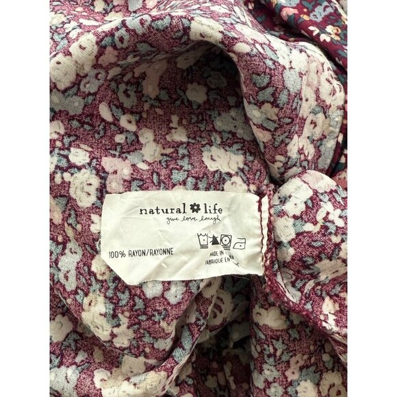 Natural Life Twiggy Mini Shirt Dress Burgundy Floral 3/4 Sleeve Boho EUC Size M - Picture 8 of 9